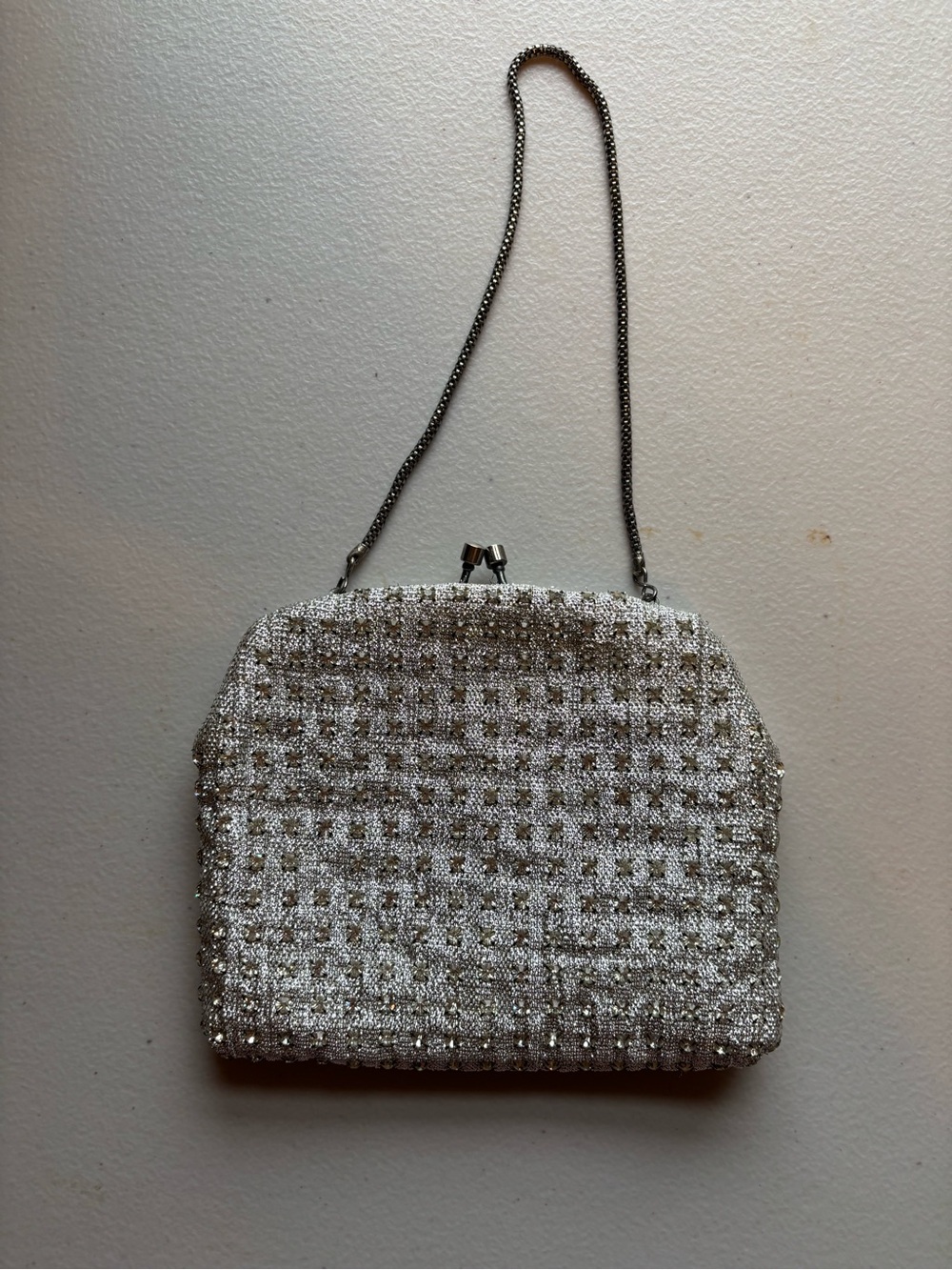 Silver Beaded Evening Clutch Shoulder Bag